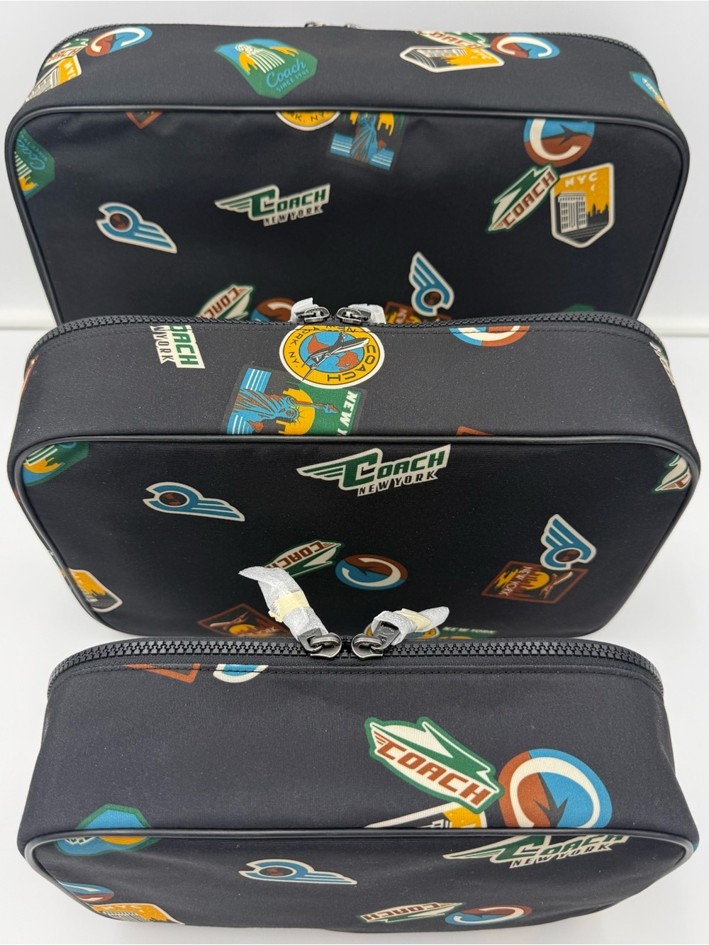 COACH NY • Unisex NWT Set of 3 Packing Cubes w/ Travel Patches in Black • 1287 - Picture 3 of 11